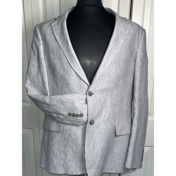 Tasso Elba Men’s Large 42-44 100% Linen Sports Coat Blazer Gray Two Button - Picture 1 of 7